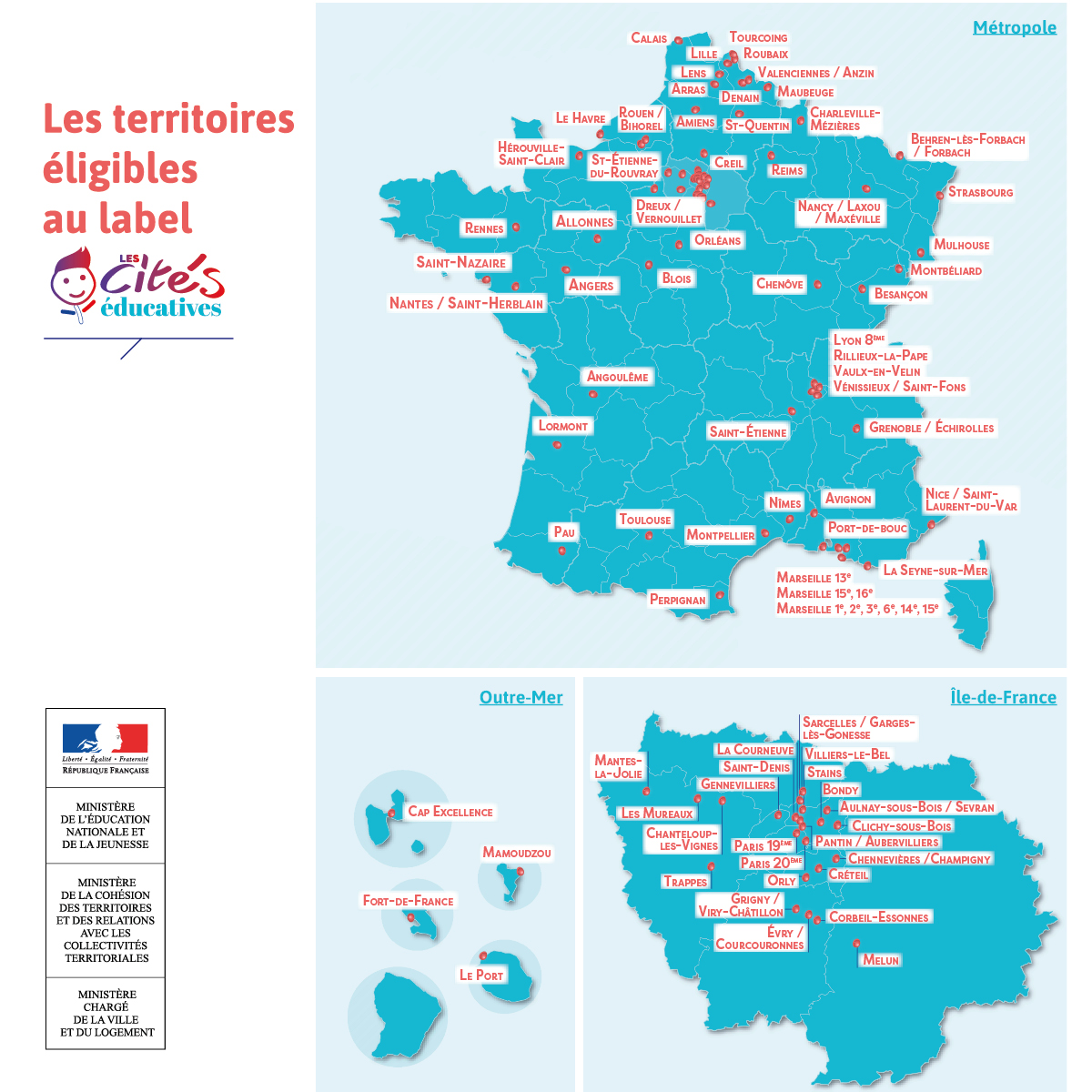Carte Villes labellisées Cités éducatives