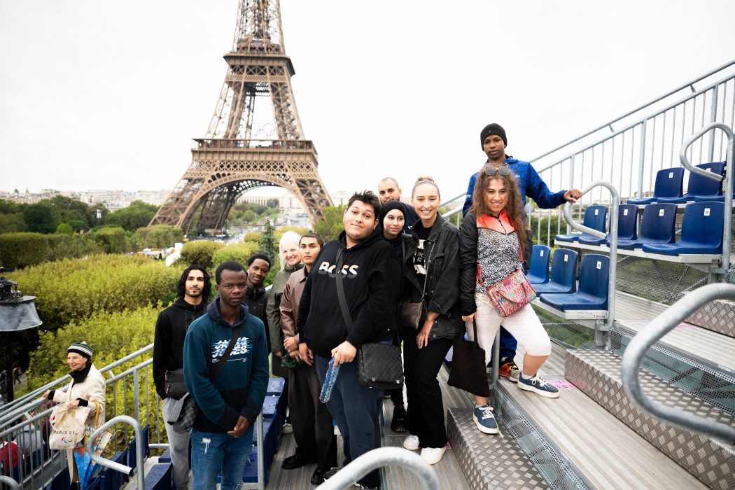 Des jeunes de la Mission locale de La Courneuve au stade Tour Eiffel le 5 septembre.